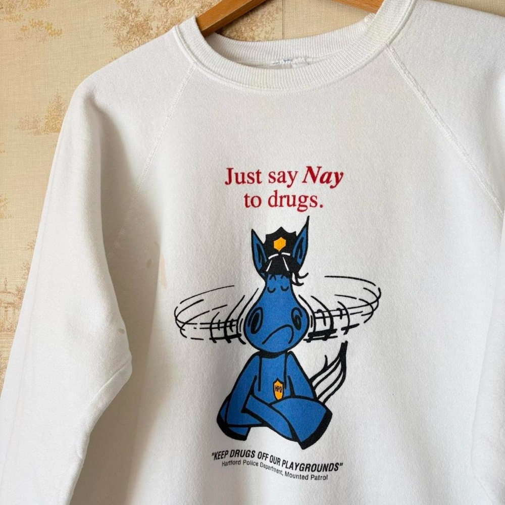Vintage Just Say Nay to Drugs Hartford Mounted Police horse crewneck sweatshirt